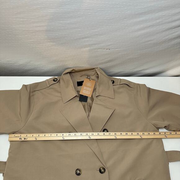 Vero Moda Womens XL Long Trenchcoat Tan Double Breasted Belt Old Money Classic - Picture 14 of 16